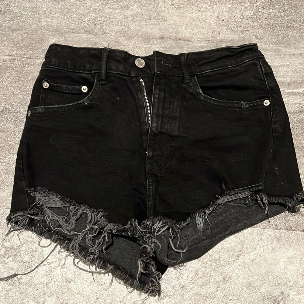 Zara black distressed fringed high waisted jean shorts